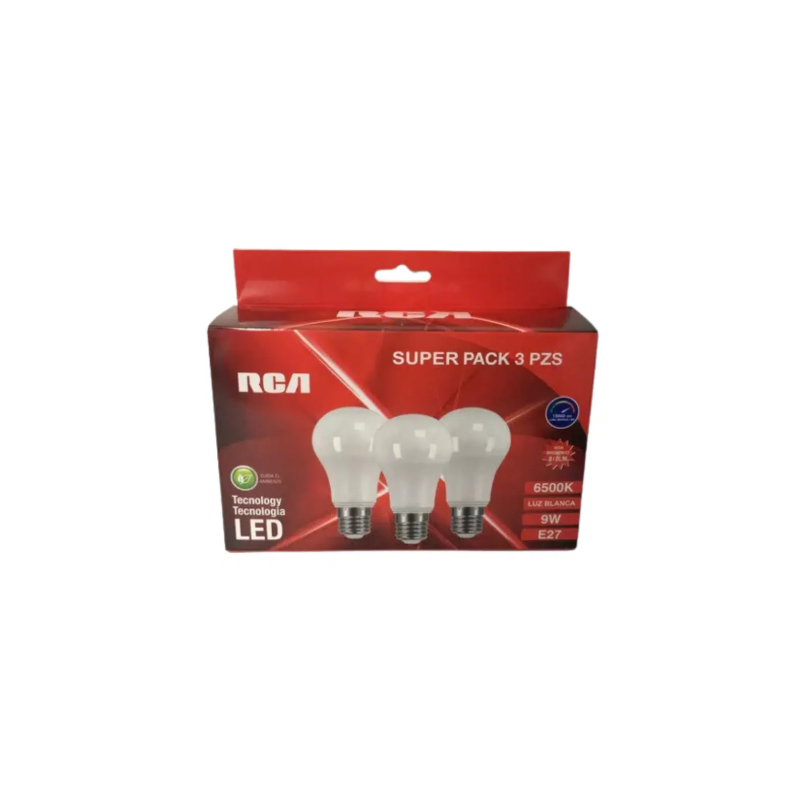 FOCO BOMBILLO RCA LED 6500K LUZ BLANCA 9W SUPER PACK 3 PZS 4R98007