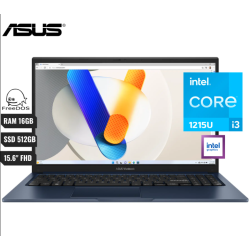LAPTOP ASUS X1504ZA-NJ1154 INTEL CORE I3 1215U (12VA) RAM 8GB SSD 512GB 15.6 FHD SIN SO ESPAÑOL BLUE INCLUYE MOUSE MOCHILA