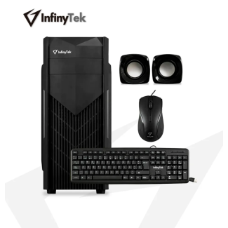 CASE COMBO INFINYTEK 5200 TECLADO MULTIMEDIA  SC744 + MOUSE M104 + PARLANTES + FUENTE BLACK 850WTS 2 PUERTOS USB FRONTAL