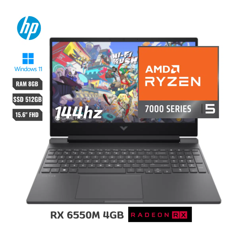 LAPTOP HP VICTUS 15-FB2063 AMD RYZEN 5 7535HS RAM 8G SSD 512GB 15.6" AMD RX 6550M 4GB