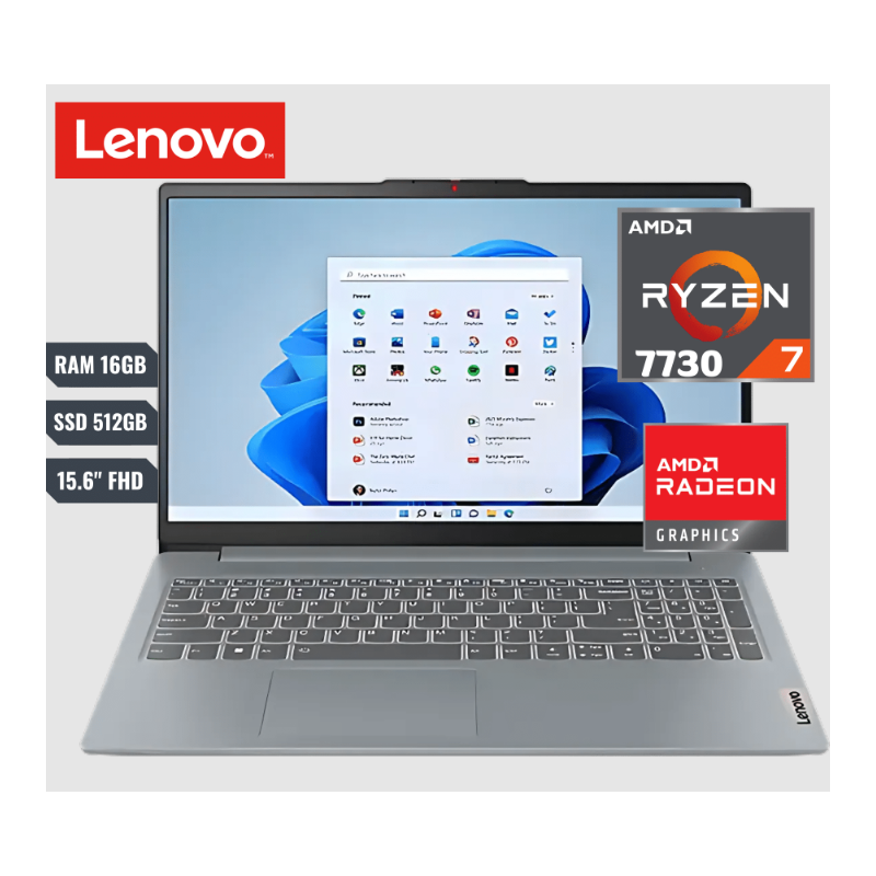 Laptop Lenovo Ideapad Slim 3 Ryzen 7 7730 RAM 16GB SSD 512GB 15.6"