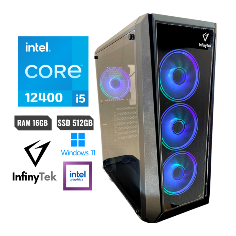 COMPUTADORA GAMER INFINYTEK H-15PRO BLACK INTEL CORE I5 12400 ASUS H610MK RAM 16GB SSD512GB