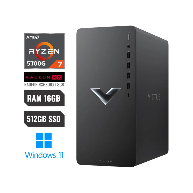 CPU COMPUTADOR DE ESCRITORIO HP VICTUS RYZEN 7 5700G RAM 16GB SSD 512GB AMD RX 6600XT 8GB WINDOWS 11