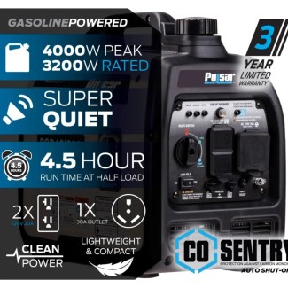 GENERADOR ELECTRICO A GASOLINA AMERICANO PULSAR 4000 WATT (4.0KW) (GASOLINA) (INVERTER) (SILENCIOSO 65DB) SENSOR CO SENTRY 2