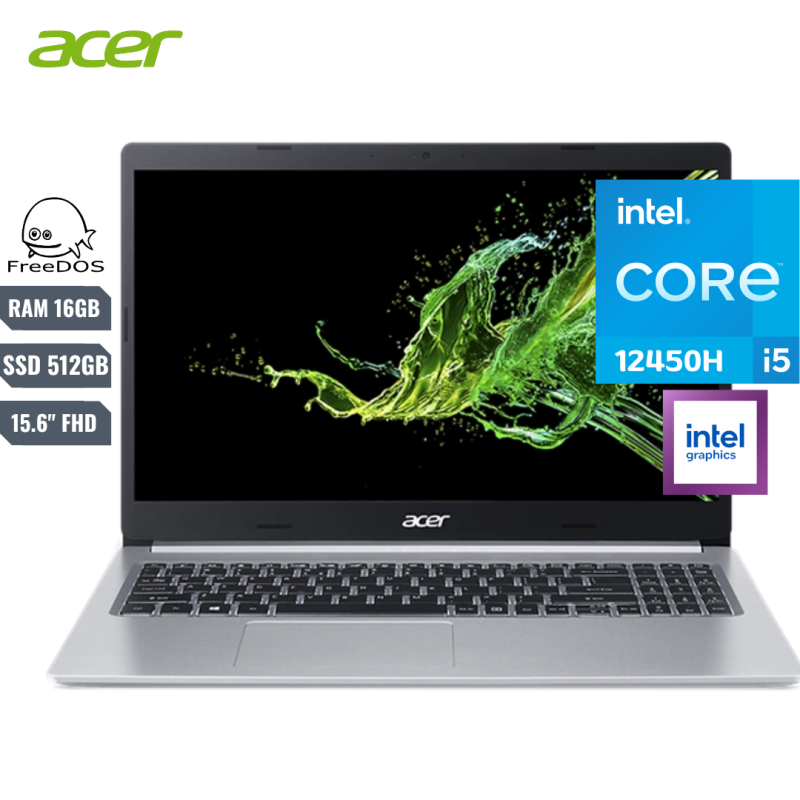 LAPTOP ACER ASPIRE 5 INTEL CORE I5 12450H 12VA SSD 512GB RAM 16GB FREEDOS 156 FH