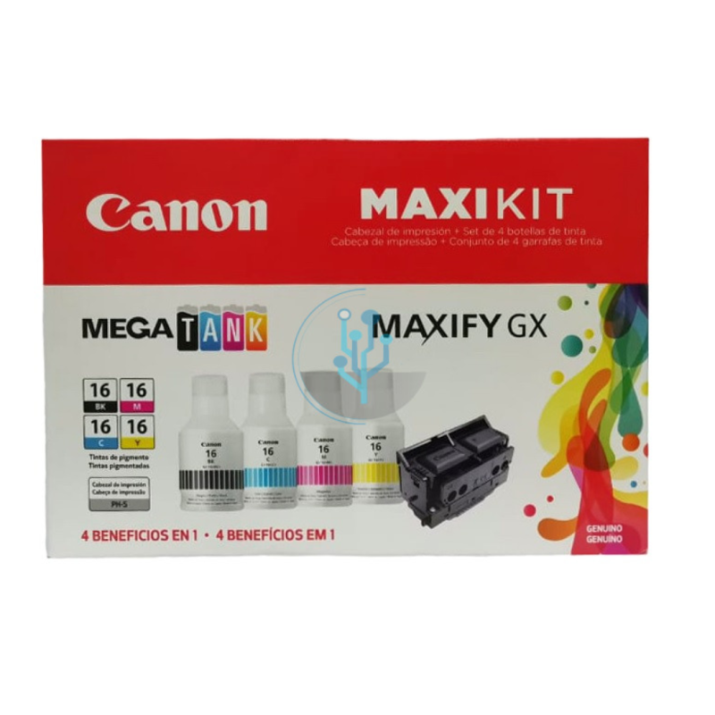 TINTA CANON KIT 4 COLORES GI16 MAS CABEZAL GX6010 GX7010